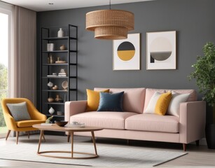 Modern living room interior with stylish comfortable sofa