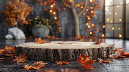 display podium on autumn background