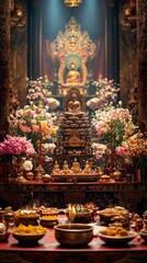 Fototapeta premium Triple Gem Temple Altar Buddhism Religion Spiritual Symbol