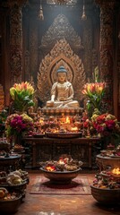 Fototapeta premium Triple Gem Temple Altar Buddhism Religion Spiritual Symbol