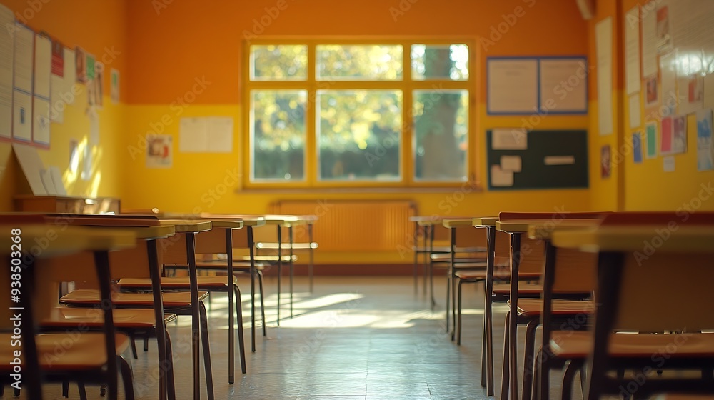 Poster school classroom with desks and chairs : generative ai