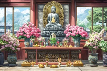 Obraz premium Triple Gem Temple Altar Buddhism Religion Spiritual Symbol