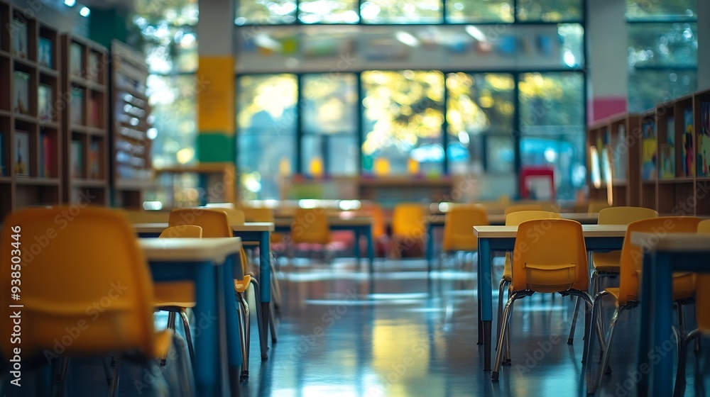 Leinwandbilder school classroom in selective focus background without young student blurry view of elementary class