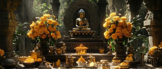 Fototapeta premium Triple Gem Temple Altar Buddhism Religion Spiritual Symbol