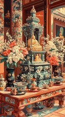 Triple Gem Temple Altar Buddhism Religion Spiritual Symbol