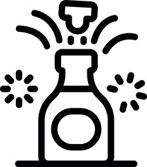 Line art icon of a champagne bottle being opened with the cork flying out and sparkles around it