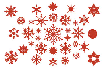 A collection of flat snowflake icons in a winter themed vector illustration. Perfect for adding a festive touch to your Christmas designs, these snowflake crystals are ideal for holiday decorations.