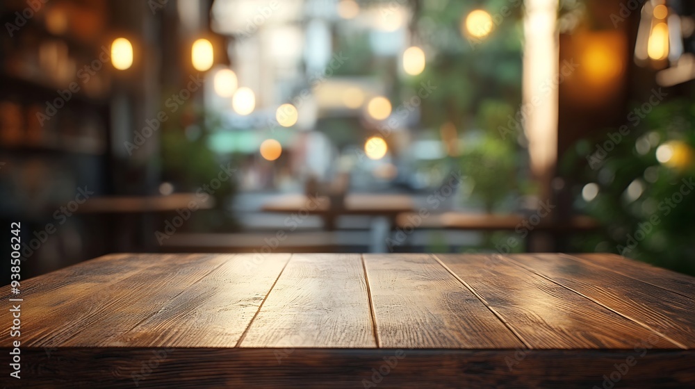 Aufkleber empty table to showcase your product against the background of a blurred cafe golden bokeh high qual