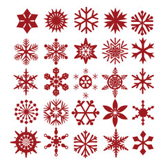 A collection of flat snowflake icons in a winter themed vector illustration. Perfect for adding a festive touch to your Christmas designs, these snowflake crystals are ideal for holiday decorations.