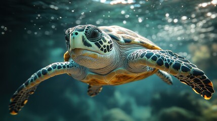 Fototapeta premium Sea Turtle Underwater Portrait