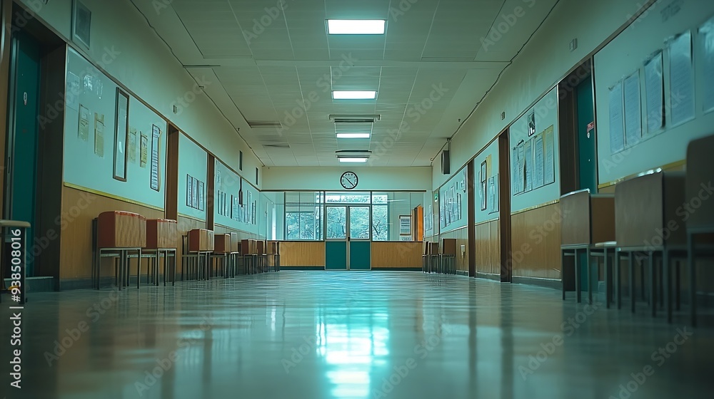 Poster empty classrooms and corridor in a high school during the covid19 pandemy : generative ai