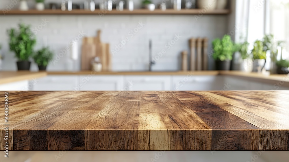 Aufkleber kitchen table background wood counter top on blur of white clean abstract home interior with bokeh u