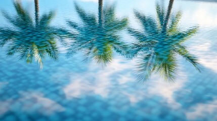 Naklejka premium Pool Water Reflection Palm Trees Show Tropical Resort Hotel Villa : Generative AI