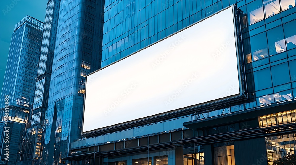Aufkleber large horizontal blank advertising poster billboard banner mockup in front of building in urban city