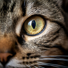 An eye and partial face of a cat in macro close up