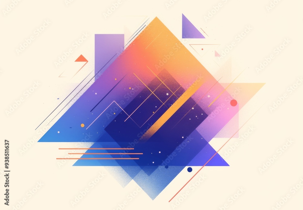 Poster vector illustration of colorful geometric shapes and triangles on a white background