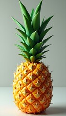 Fototapeta premium A pineapple with green leaves, rendered in 3D 