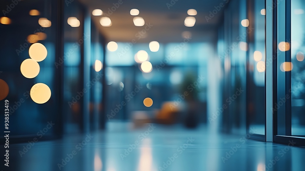 Poster Blurred empty open space office Abstract light bokeh at office interior background : Generative AI