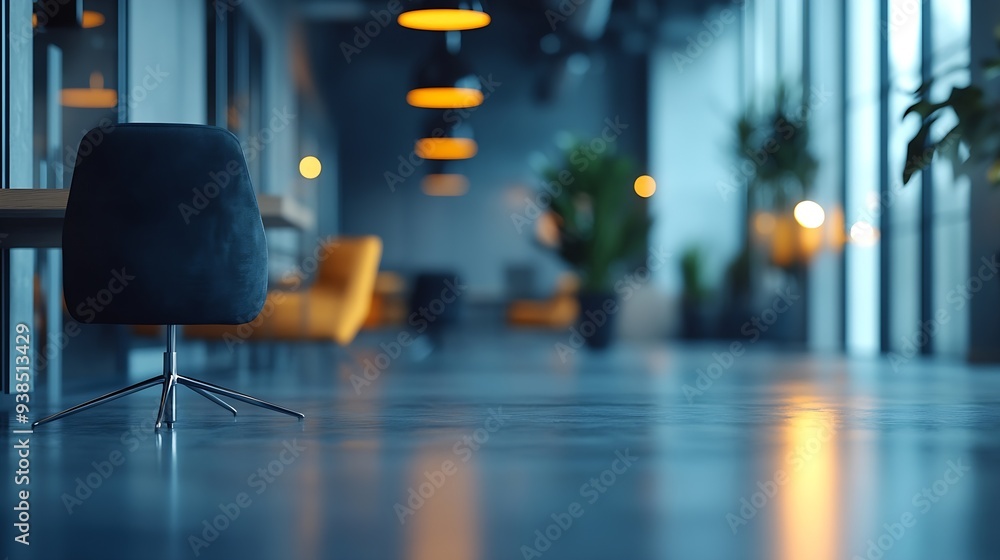 Poster blurred spacious open office environment abstract effect that highlights the play of light and bokeh