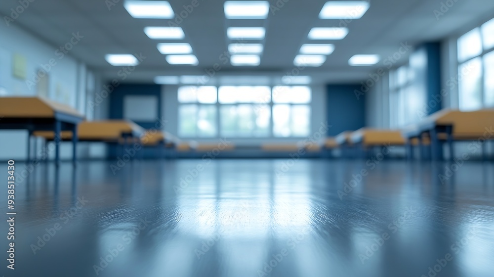 Aufkleber Blurred view of empty modern classroom at school : Generative AI