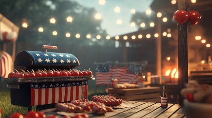 Patriotic BBQ Grill and Party Decor for Fourth of July Celebration