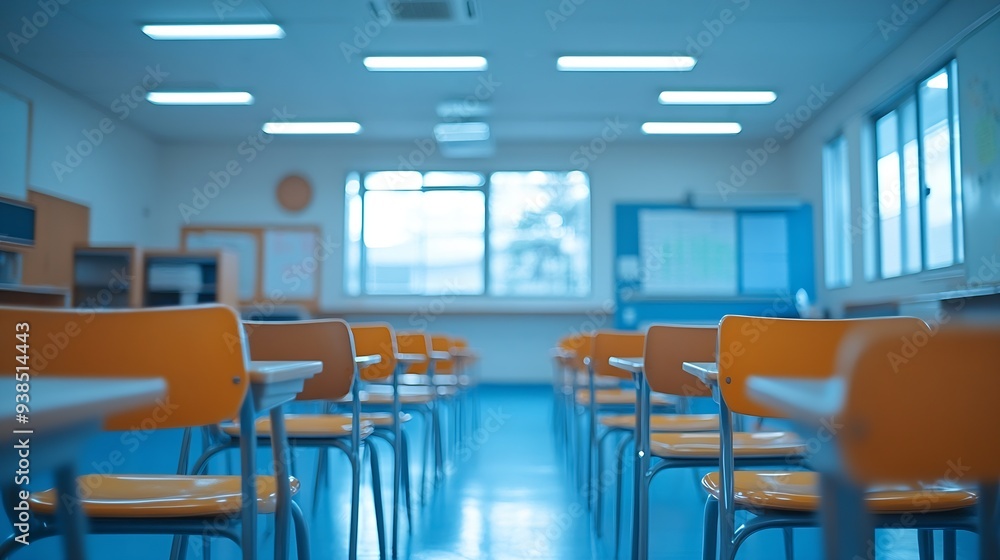 Poster Blurred background of half empty classroom : Generative AI