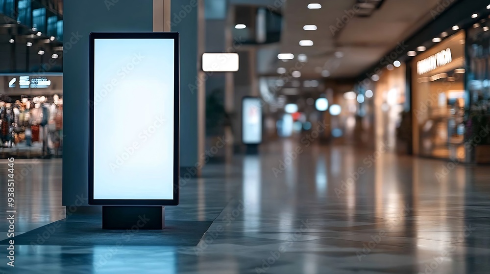 Poster Advertising digital screen on pillar in shopping mall Vertical OOH out of home poster display in retail environment Out of focus bokeh effect in background : Generative AI