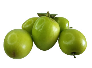 Raw green jujube olives isolated. Indian Jujube fruits. Exotic fruits concept.