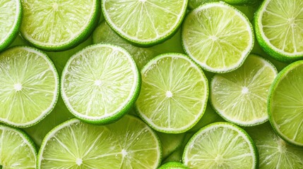 Fresh juicy lime slices as background, top view , ai