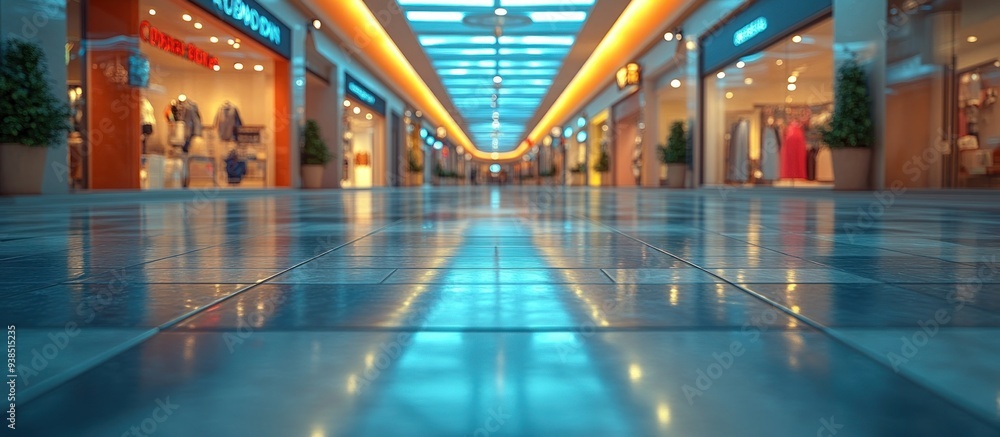 Sticker Shopping Mall Interior with Reflective Floor