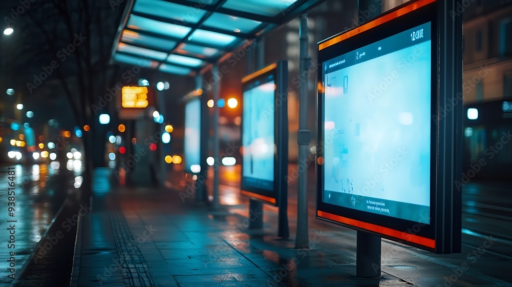 Poster digital billboards located at a busway stop : generative ai