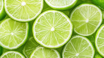Fresh juicy lime slices as background, top view , ai