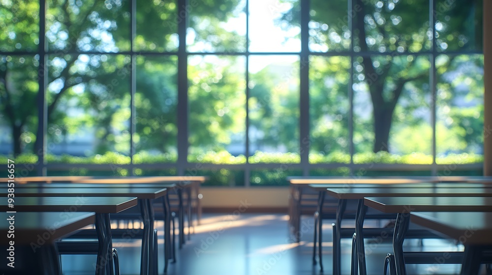Aufkleber beautiful blurred background of bright classroom and study room with panoramic windows and beautiful