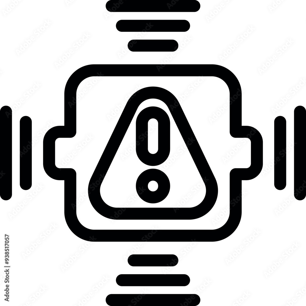 Poster system integration showing warning sign with data flow, concept for software development