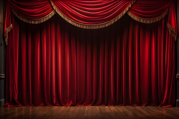 Rich red drapery, gold trim, theatrical backdrop