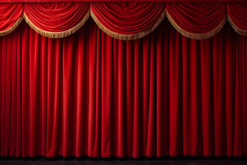 Luxurious red velvet curtains of a theater stage