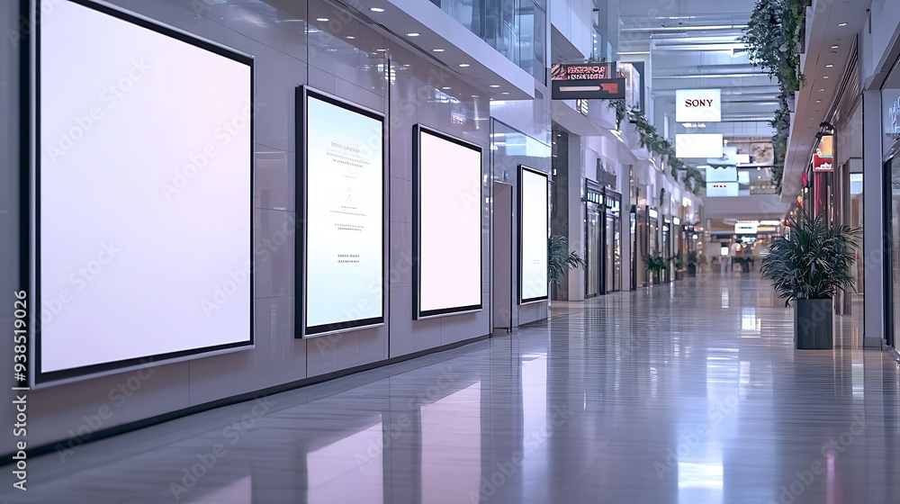 Poster digital advertisiment in shopping mall mockup blank billboards located in shopping malls or retail s