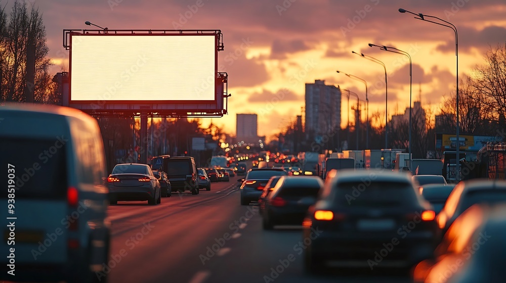 Fototapete electronic highway billboard with a traffic collision delay warning : generative ai