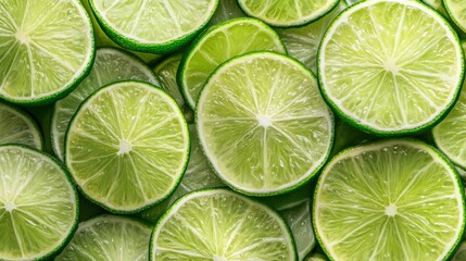 Fresh juicy lime slices as background, top view , ai