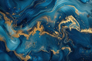 Abstract ocean art High Resolution. Natural Luxury. Style incorporates the swirls of marble or the ripples of agate. Very beautiful blue paint with the addition of gold powder, ai