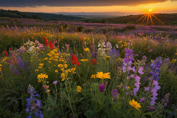 Obraz premium a vibrant field of wildflowers in full bloom