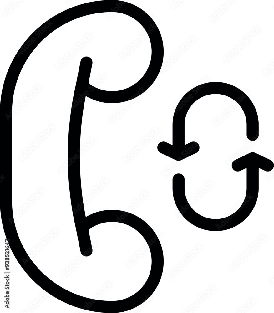 Poster simple black and white vector icon of a phone handset with two arrows showing a circular movement