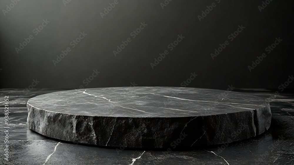 Poster black stone podium with white background black concrete material place for the product display prese