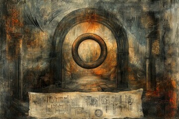 Fototapeta premium Ouroboros Ancient Scroll Various Gnosticism, Alchemy Religion Spiritual Symbol