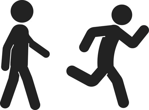 Bundle set pictogram man walking an running, isolated sport sign