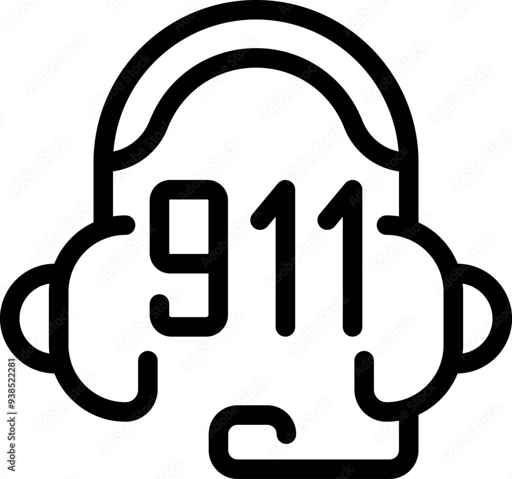 Poster emergency call center operator symbol showing a headset with the number 911