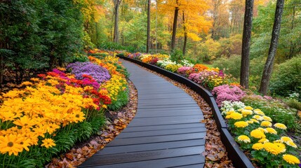 Winding Pathway Through Autumn Garden