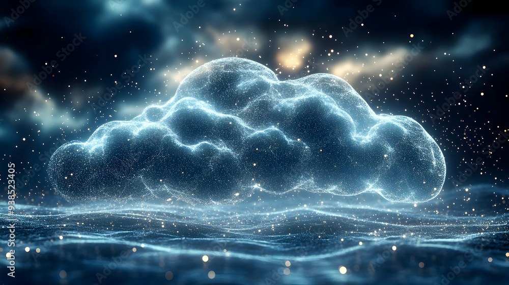 Sticker Abstract Cloud Illustration with Glowing Particles.