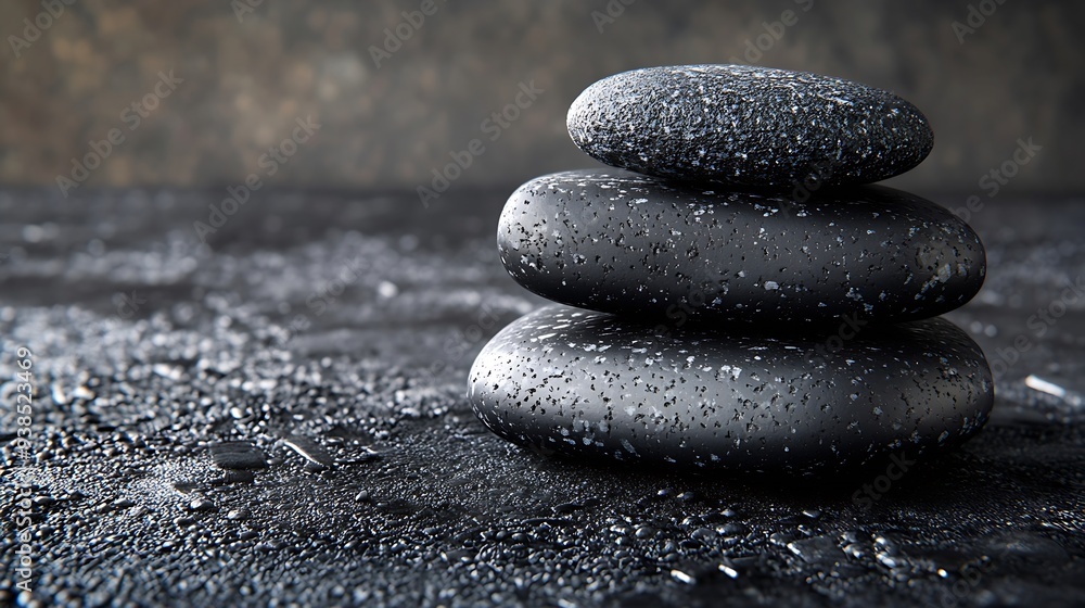 Poster black stones on dark gray background for product presentation podium background : generative ai