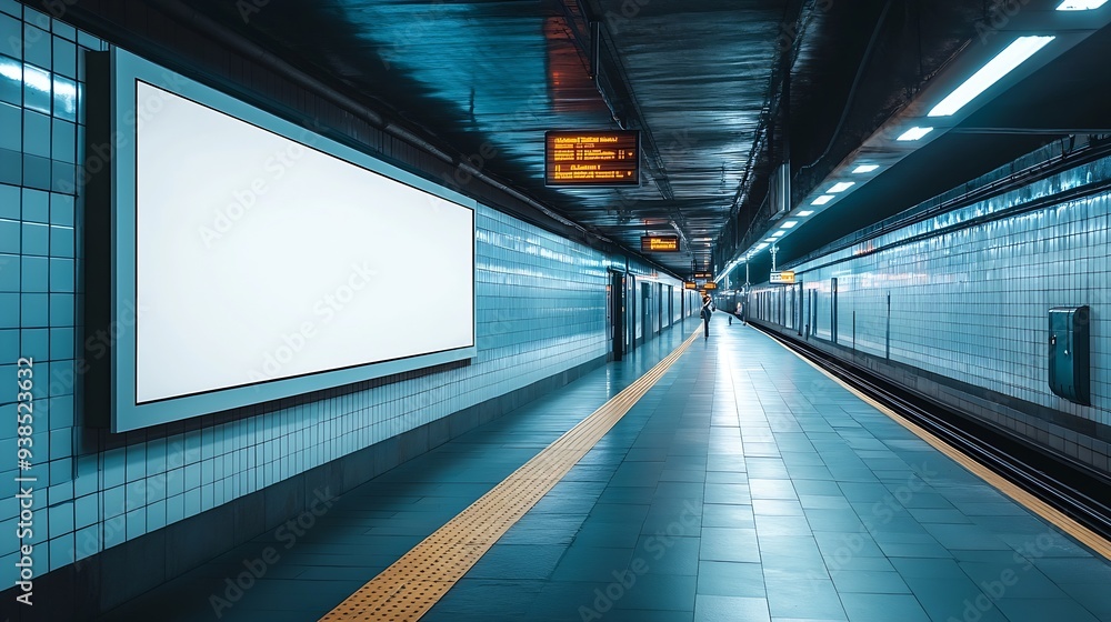Poster White billboard mockup stands in a subway or train station poised to convey compelling advertisements to the commuting audience : Generative AI